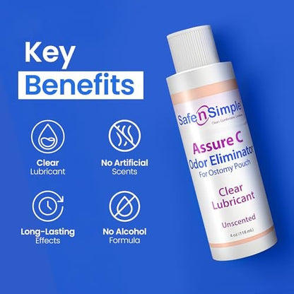 Safe n' Simple Assure C - Klarer Gleitender Stomiebeutel Deodorant - Kolostomiebeutel Geruchsentferner - Kolostomie-Deodorizer-Schmiermittel - 236 ml Flasche