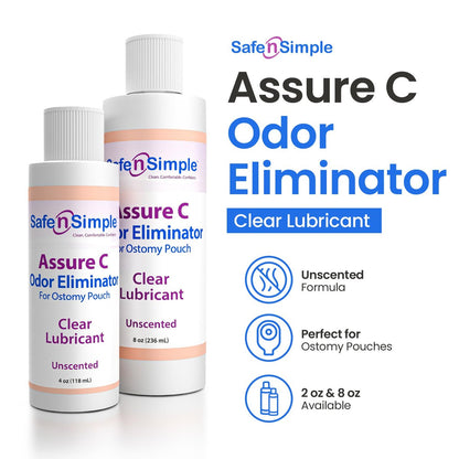 Safe n' Simple Assure C - Klarer Gleitender Stomiebeutel Deodorant - Kolostomiebeutel Geruchsentferner - Kolostomie-Deodorizer-Schmiermittel - 236 ml Flasche