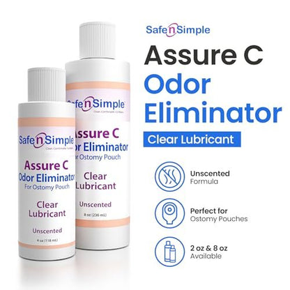 Safe n' Simple Assure C - Klarer Gleitender Stomiebeutel Deodorant - Kolostomiebeutel Geruchsentferner - Kolostomie-Deodorizer-Schmiermittel - 236 ml Flasche