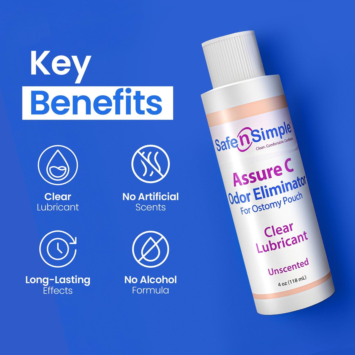 Safe n' Simple Assure C - Klarer Gleitender Stomiebeutel Deodorant - Kolostomiebeutel Geruchsentferner - Kolostomie-Deodorizer-Schmiermittel - 236 ml Flasche