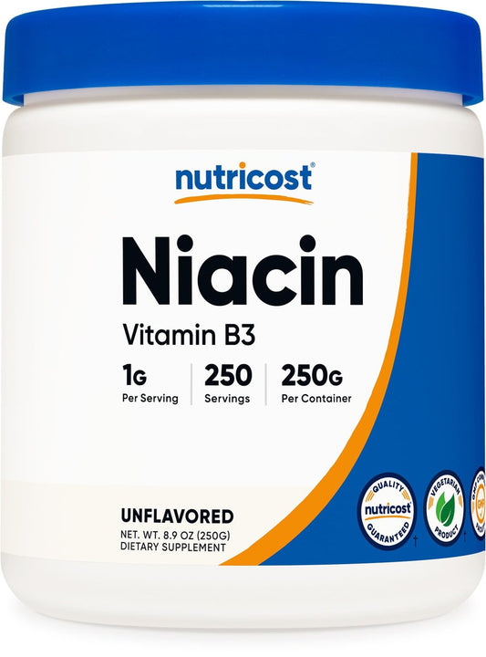 Nutricost Niacin Vitamin B3 Pulver 250 Gramm – 1 g pro Portion – Vitamin B3 (Niacin) Pulver – Kann Hitzewallungen verursachen
