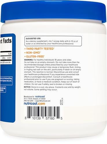 Nutricost Niacin Vitamin B3 Pulver 250 Gramm – 1 g pro Portion – Vitamin B3 (Niacin) Pulver – Kann Hitzewallungen verursachen