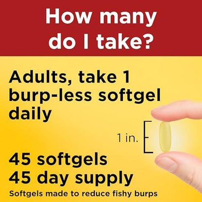 Nature Made Extra Strength Omega 3 Fischöl Kapseln 1400 mg, 45 Weichkapseln – Nahrungsergänzung für Herz, Gehirn, Augen und Stimmung