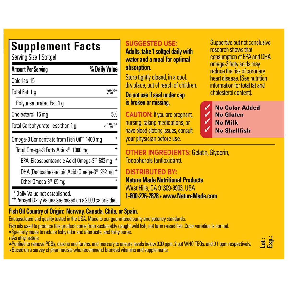 Nature Made Extra Strength Omega 3 Fischöl Kapseln 1400 mg, 45 Weichkapseln – Nahrungsergänzung für Herz, Gehirn, Augen und Stimmung