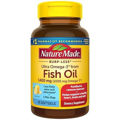 Nature Made Extra Strength Omega 3 Fischöl Kapseln 1400 mg, 45 Weichkapseln – Nahrungsergänzung für Herz, Gehirn, Augen und Stimmung