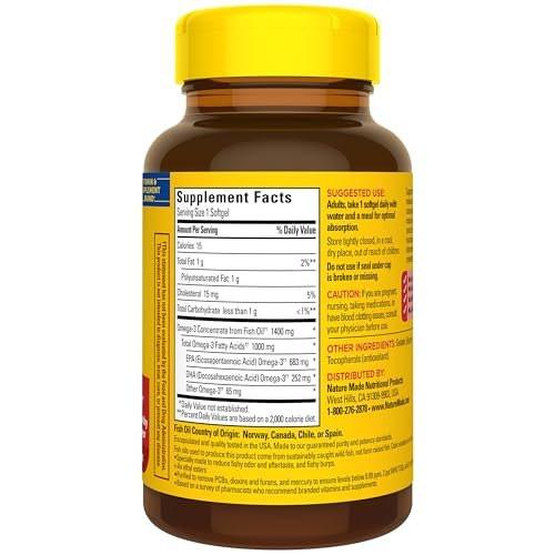 Nature Made Extra Strength Omega 3 Fischöl Kapseln 1400 mg, 45 Weichkapseln – Nahrungsergänzung für Herz, Gehirn, Augen und Stimmung
