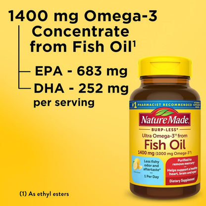 Nature Made Extra Strength Omega 3 Fischöl Kapseln 1400 mg, 45 Weichkapseln – Nahrungsergänzung für Herz, Gehirn, Augen und Stimmung