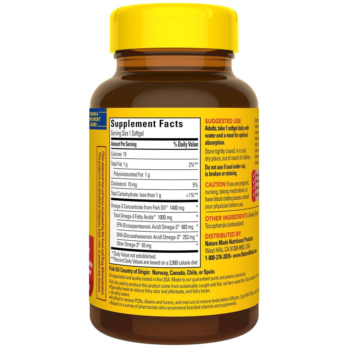 Nature Made Extra Strength Omega 3 Fischöl Kapseln 1400 mg, 45 Weichkapseln – Nahrungsergänzung für Herz, Gehirn, Augen und Stimmung