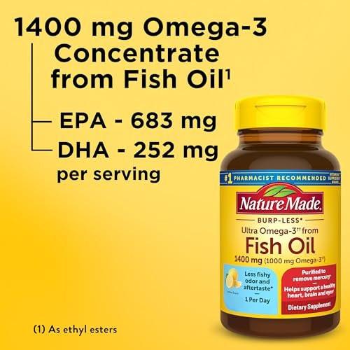 Nature Made Extra Strength Omega 3 Fischöl Kapseln 1400 mg, 45 Weichkapseln – Nahrungsergänzung für Herz, Gehirn, Augen und Stimmung