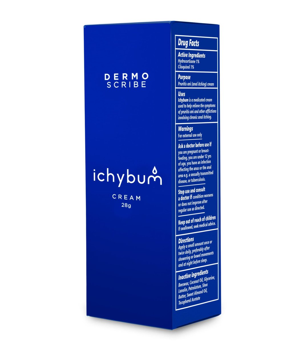 Dermoscribe Ichybum Anal Juckreiz Creme - Hämorrhoiden Juckreiz Creme bei chronischem Juckreiz, Hämorrhoiden & Fußpilz, mit Hydrocortison & Clioquinol, 28g