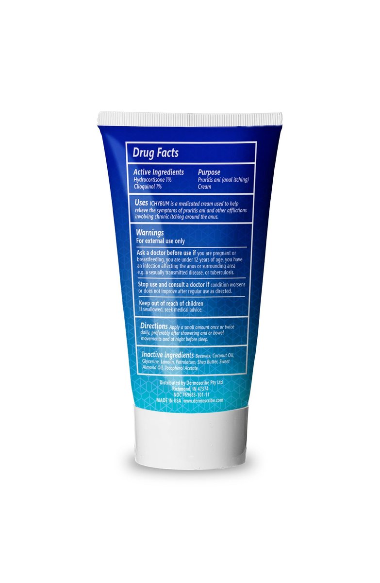 Dermoscribe Ichybum Anal Juckreiz Creme - Hämorrhoiden Juckreiz Creme bei chronischem Juckreiz, Hämorrhoiden & Fußpilz, mit Hydrocortison & Clioquinol, 28g