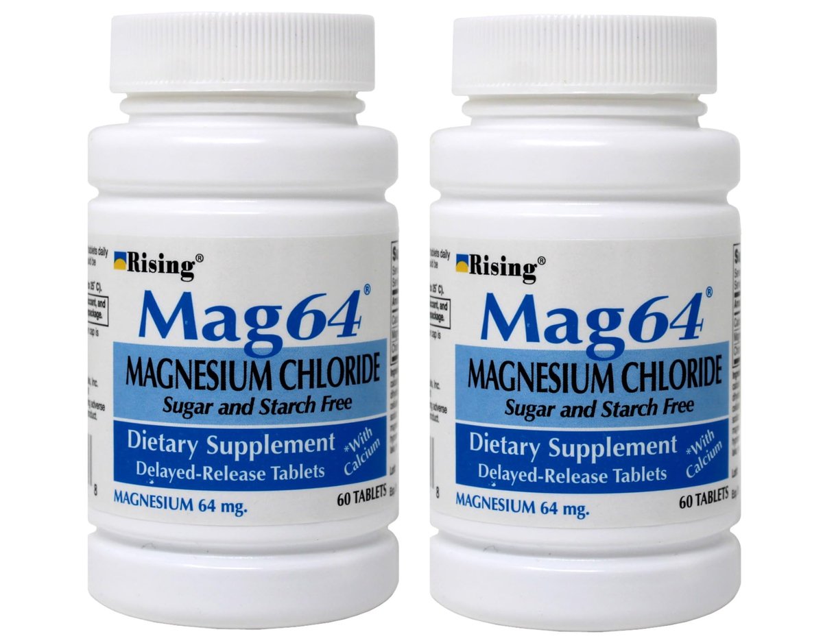 Rising Mag64 Magnesiumchlorid Nahrungsergänzungsmittel mit verzögerter Freisetzung 64 mg, 60 Tabletten (2er-Pack)