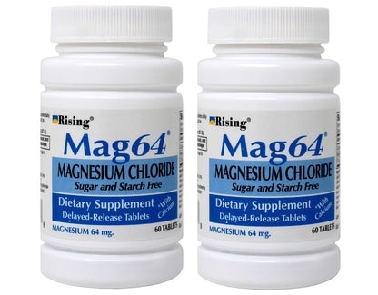 Rising Mag64 Magnesiumchlorid Nahrungsergänzungsmittel mit verzögerter Freisetzung 64 mg, 60 Tabletten (2er-Pack)