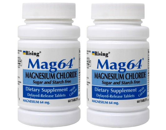Rising Mag64 Magnesiumchlorid Nahrungsergänzungsmittel mit verzögerter Freisetzung 64 mg, 60 Tabletten (2er-Pack)