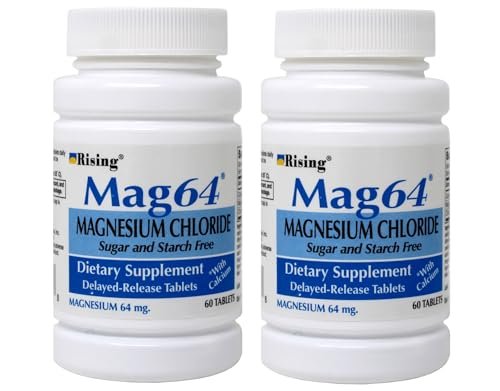 Rising Mag64 Magnesiumchlorid Nahrungsergänzungsmittel mit verzögerter Freisetzung 64 mg, 60 Tabletten (2er-Pack)