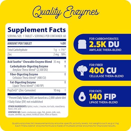 Enzymedica Acid Soothe Kautabletten – Linderung von Sodbrennen und Verdauungsstörungen, Stärkung der Magenschleimhaut, Vegan, Non-GMO, 60 Tabletten