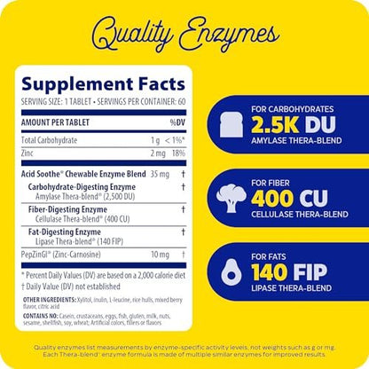 Enzymedica Acid Soothe Kautabletten – Linderung von Sodbrennen und Verdauungsstörungen, Stärkung der Magenschleimhaut, Vegan, Non-GMO, 60 Tabletten