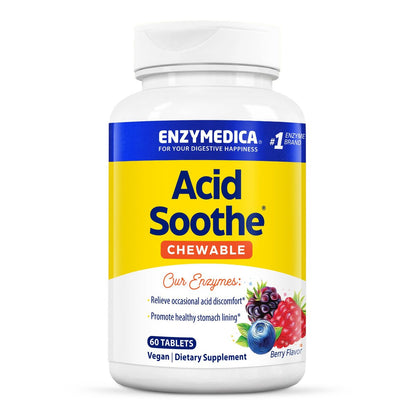 Enzymedica Acid Soothe Kautabletten – Linderung von Sodbrennen und Verdauungsstörungen, Stärkung der Magenschleimhaut, Vegan, Non-GMO, 60 Tabletten