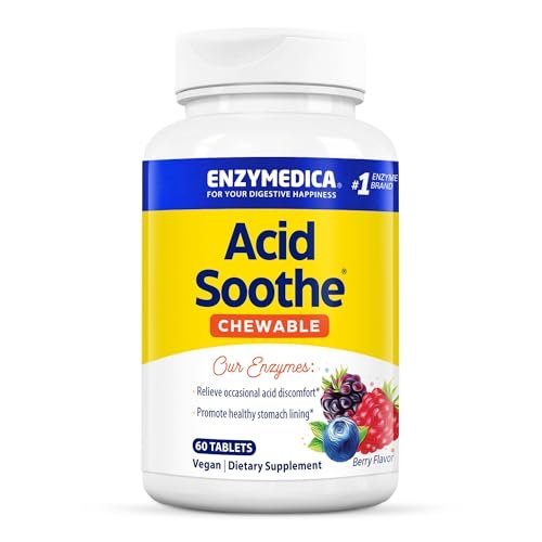 Enzymedica Acid Soothe Kautabletten – Linderung von Sodbrennen und Verdauungsstörungen, Stärkung der Magenschleimhaut, Vegan, Non-GMO, 60 Tabletten
