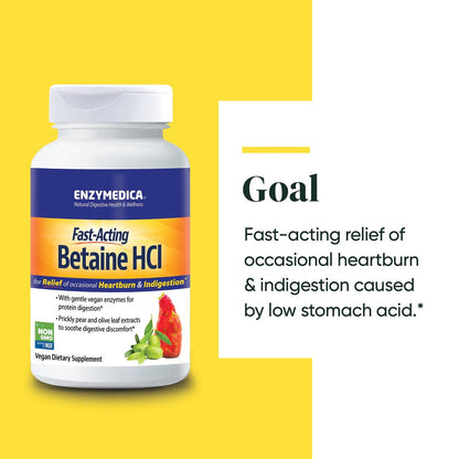 Enzymedica Betain HCl für Männer und Frauen - Betain-Hydrochlorid-Supplement mit Protease-Verdauungsenzymen, Verdauungsgesundheit, gelegentliches Sodbrennen & Verdauungsstörungen, vegan - 120 Kapseln