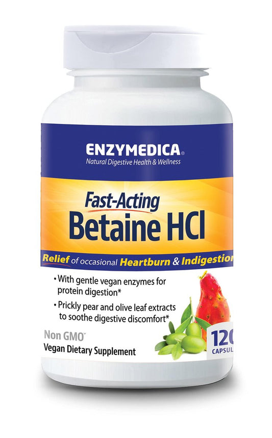Enzymedica Betain HCl für Männer und Frauen - Betain-Hydrochlorid-Supplement mit Protease-Verdauungsenzymen, Verdauungsgesundheit, gelegentliches Sodbrennen & Verdauungsstörungen, vegan - 120 Kapseln