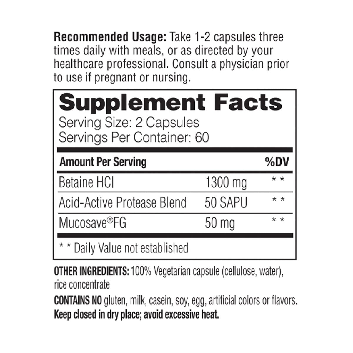 Enzymedica Betain HCl für Männer und Frauen - Betain-Hydrochlorid-Supplement mit Protease-Verdauungsenzymen, Verdauungsgesundheit, gelegentliches Sodbrennen & Verdauungsstörungen, vegan - 120 Kapseln