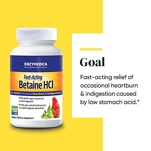 Enzymedica Betain HCl für Männer und Frauen - Betain-Hydrochlorid-Supplement mit Protease-Verdauungsenzymen, Verdauungsgesundheit, gelegentliches Sodbrennen & Verdauungsstörungen, vegan - 120 Kapseln