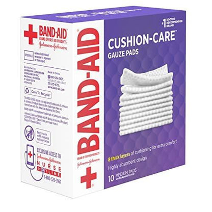 Band-Aid Marke Cushion Care Nicht haftende Wundauflagen, einzeln verpackt, Mittel, 7,5 x 7,5 cm, 10 Stück