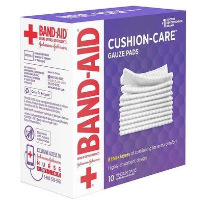 Band-Aid Marke Cushion Care Nicht haftende Wundauflagen, einzeln verpackt, Mittel, 7,5 x 7,5 cm, 10 Stück