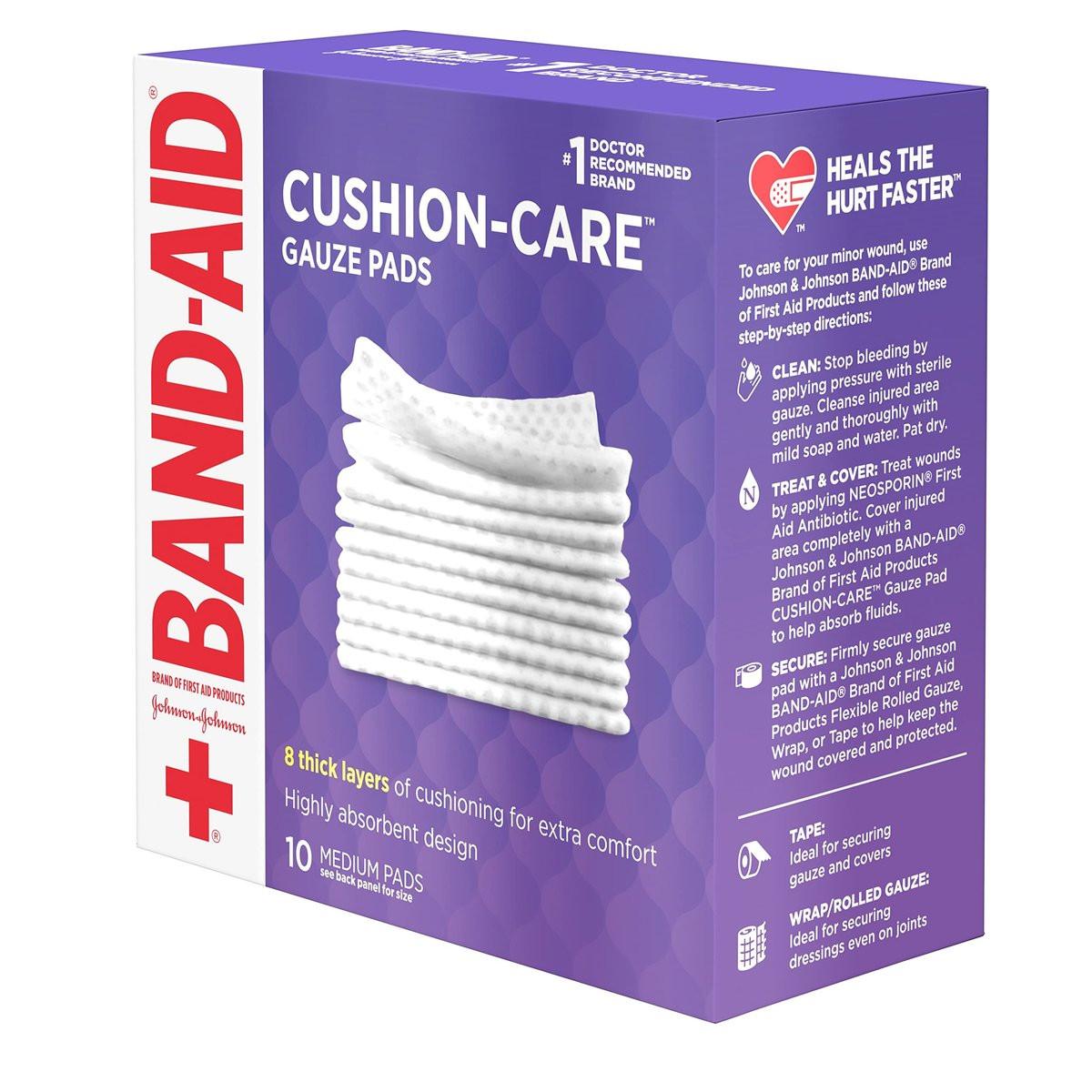 Band-Aid Marke Cushion Care Nicht haftende Wundauflagen, einzeln verpackt, Mittel, 7,5 x 7,5 cm, 10 Stück