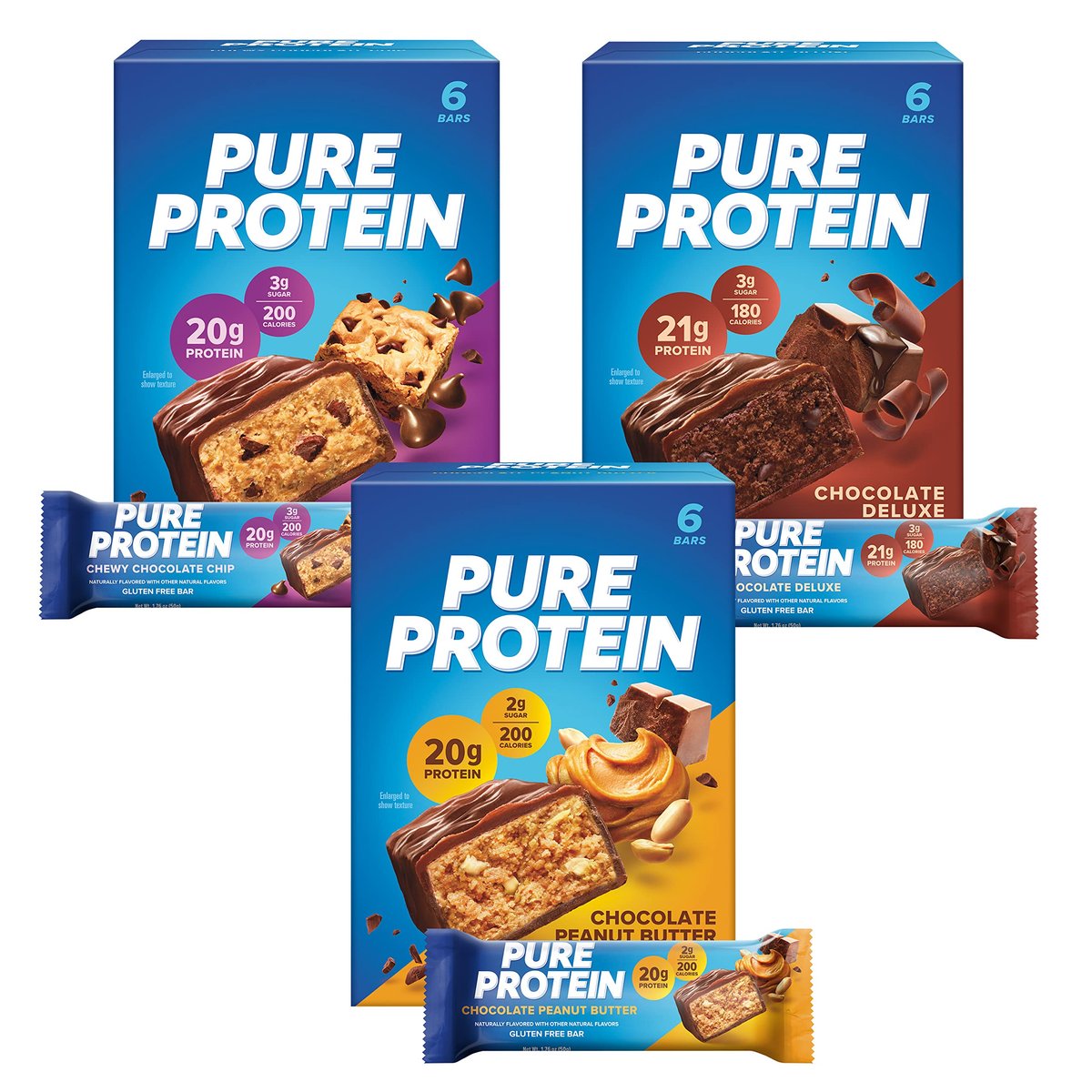 Pure Protein Riegel, Proteinriegel, High Protein, Nährstoffreicher Snack für Energie, Zuckerarm, Glutenfrei, Sortenpaket, 50g, 18er Pack
