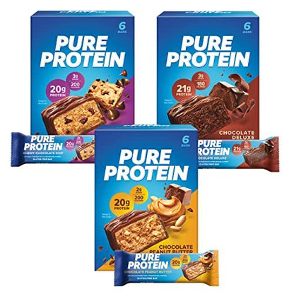 Pure Protein Riegel, Proteinriegel, High Protein, Nährstoffreicher Snack für Energie, Zuckerarm, Glutenfrei, Sortenpaket, 50g, 18er Pack