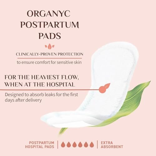Organyc Wochenbett-Pads für die ersten Tage nach der Geburt, 100% zertifizierte Bio-Baumwolle innen und außen, 12 Stück, groß