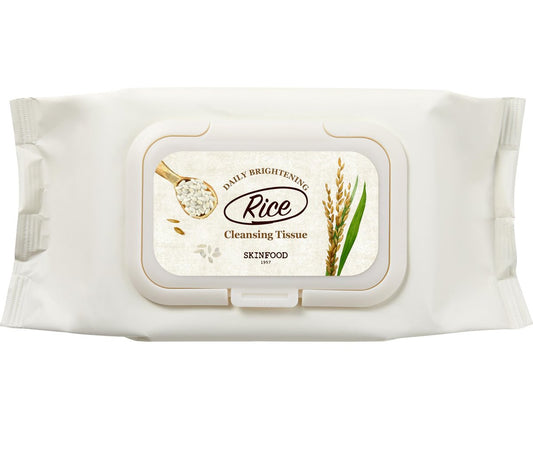 SKINFOOD Rice Cleansing Wipes – Hypoallergene Reis-Reinigungstücher, 80 Blatt – Sanfte Make-up-Entferner für Gesicht & Augen