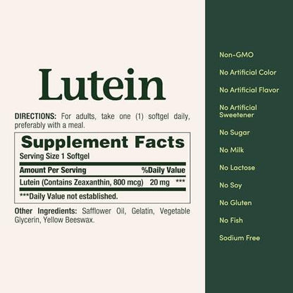 Nature's Bounty Lutein 20 mg Kapseln, 40 Stück – Nahrungsergänzungsmittel für die Augengesundheit