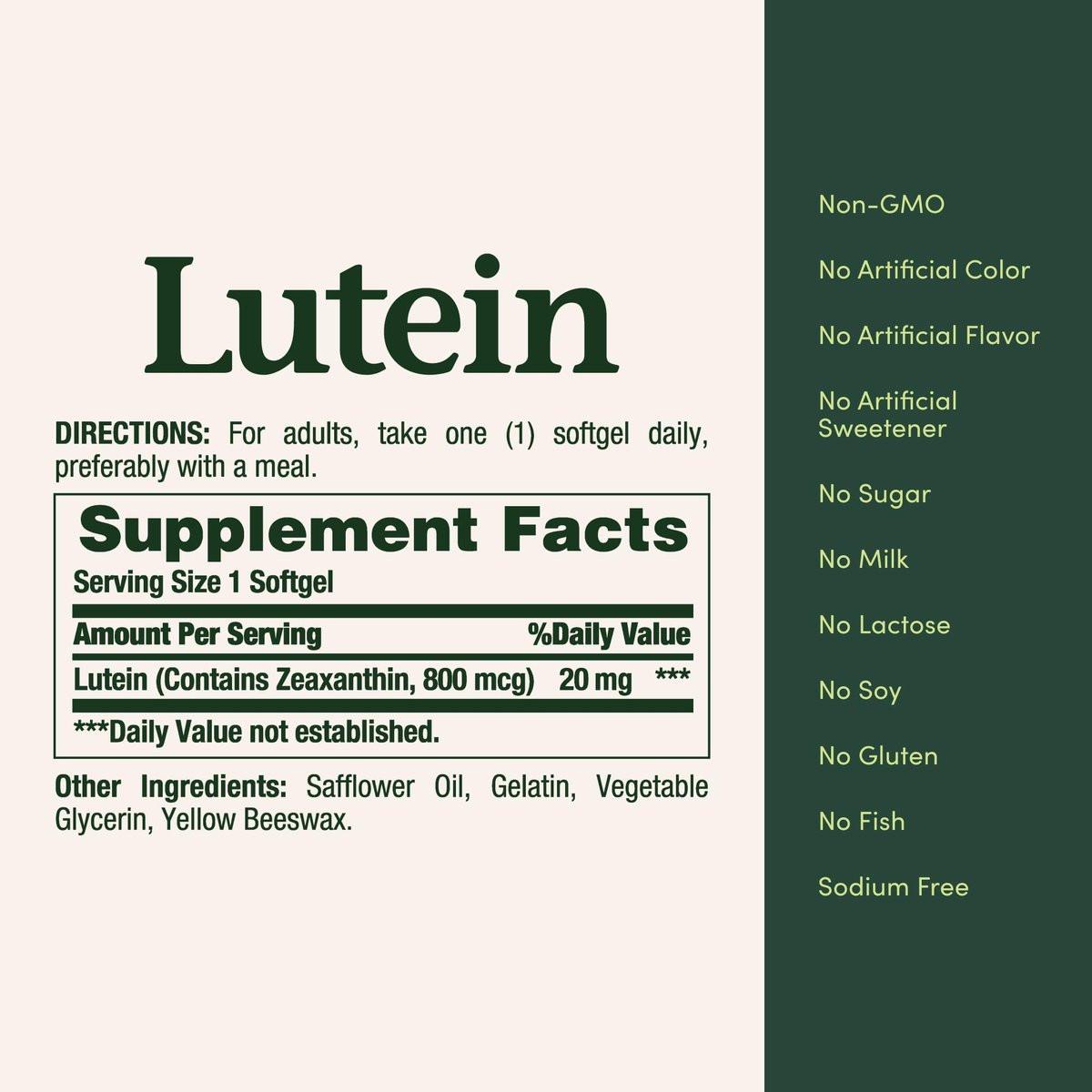 Nature's Bounty Lutein 20 mg Kapseln, 40 Stück – Nahrungsergänzungsmittel für die Augengesundheit