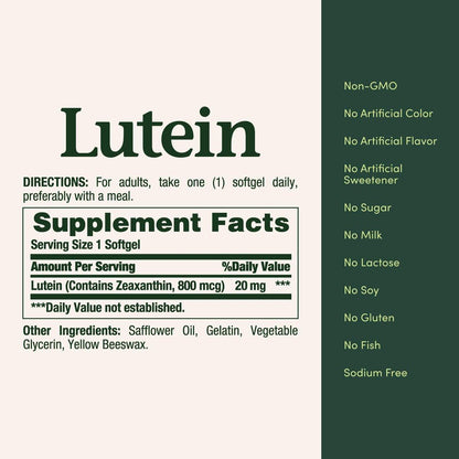 Nature's Bounty Lutein 20 mg Kapseln, 40 Stück – Nahrungsergänzungsmittel für die Augengesundheit