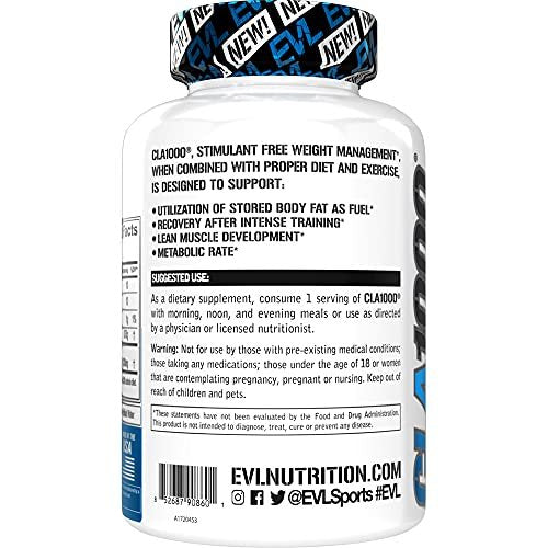 Evlution CLA 1000mg – 90 Kapseln – Stimulanzienfreier Safflower-basierter Fettverbrenner & Muskelaufbau für Männer und Frauen