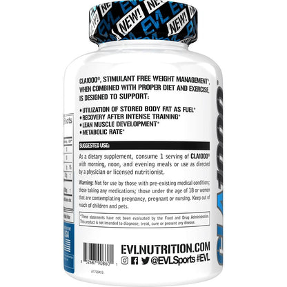 Evlution CLA 1000mg – 90 Kapseln – Stimulanzienfreier Safflower-basierter Fettverbrenner & Muskelaufbau für Männer und Frauen