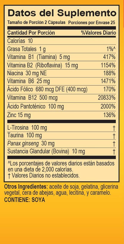 Super Macho Nahrungsergänzungsmittel mit hochpotentem Zink & 7 B-Vitaminen, ohne Konservierungsstoffe, Zucker oder Koffein, hergestellt in den USA, 50 Weichkapseln (1 Packung)