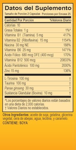 Super Macho Nahrungsergänzungsmittel mit hochpotentem Zink & 7 B-Vitaminen, ohne Konservierungsstoffe, Zucker oder Koffein, hergestellt in den USA, 50 Weichkapseln (1 Packung)