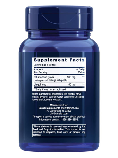 Life Extension Super-Absorbable CoQ10 (Ubichinon) mit d-Limonen – Herzgesundheit, Müdigkeit, oxidativer Stress – 50 mg, 60 Softgels
