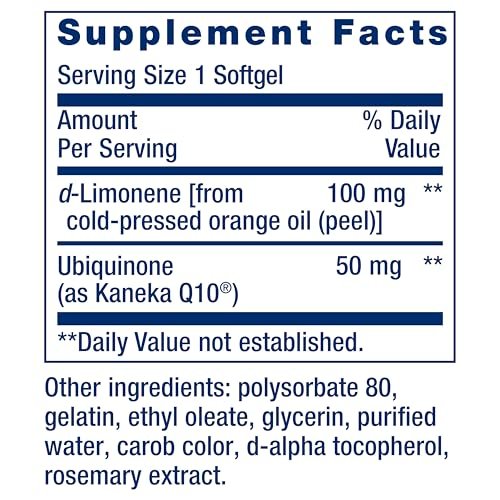 Life Extension Super-Absorbable CoQ10 (Ubichinon) mit d-Limonen – Herzgesundheit, Müdigkeit, oxidativer Stress – 50 mg, 60 Softgels