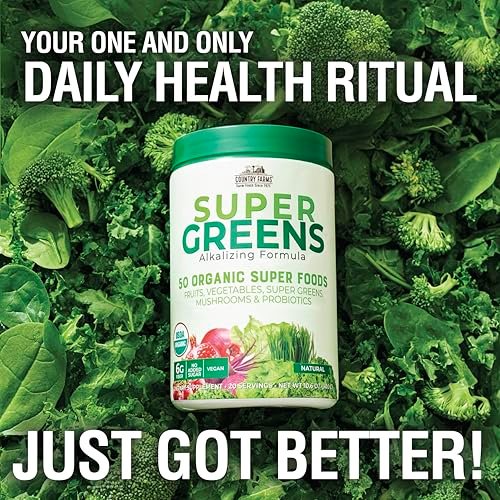 Country Farms Organic Super Greens Natural Flavor – 50 organische Superfoods, Ballaststoffe, USDA Bio-Getränkemischung, 6g Ballaststoffe