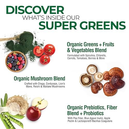 Country Farms Organic Super Greens Natural Flavor – 50 organische Superfoods, Ballaststoffe, USDA Bio-Getränkemischung, 6g Ballaststoffe
