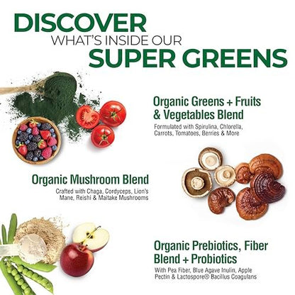 Country Farms Organic Super Greens Natural Flavor – 50 organische Superfoods, Ballaststoffe, USDA Bio-Getränkemischung, 6g Ballaststoffe