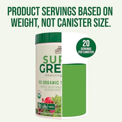 Country Farms Organic Super Greens Natural Flavor – 50 organische Superfoods, Ballaststoffe, USDA Bio-Getränkemischung, 6g Ballaststoffe
