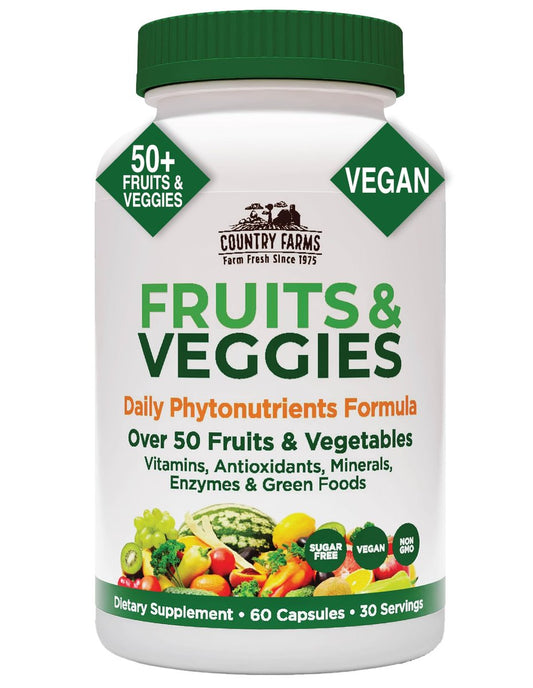 COUNTRY FARMS Super Fruits and Veggies Kapseln, Vollwertnahrungsergänzung, Starkes Antioxidans, Unterstützt Energie, Immunsystem, Fördert die Verdauungsgesundheit, 30 Superfoods, 30 Portionen