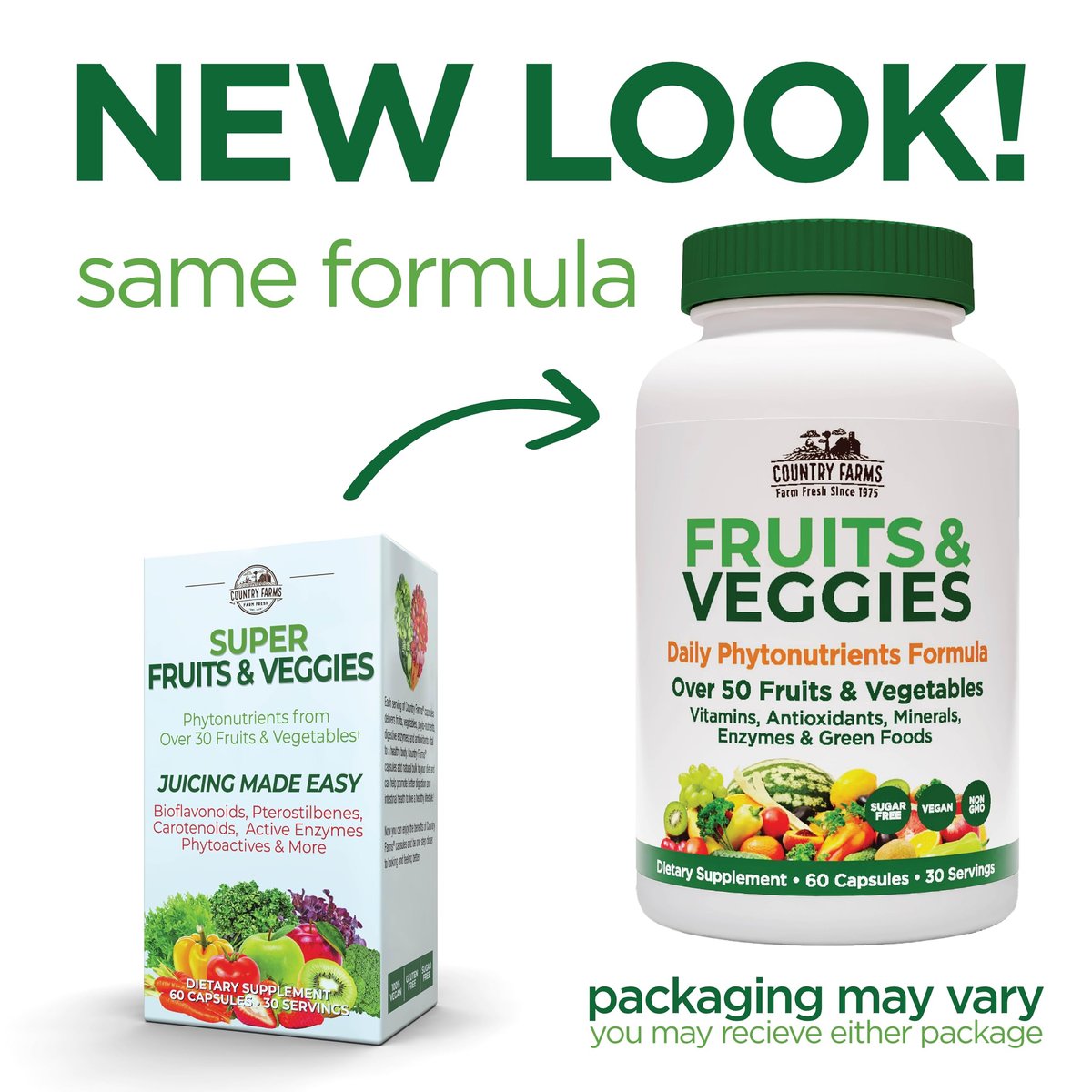 COUNTRY FARMS Super Fruits and Veggies Kapseln, Vollwertnahrungsergänzung, Starkes Antioxidans, Unterstützt Energie, Immunsystem, Fördert die Verdauungsgesundheit, 30 Superfoods, 30 Portionen