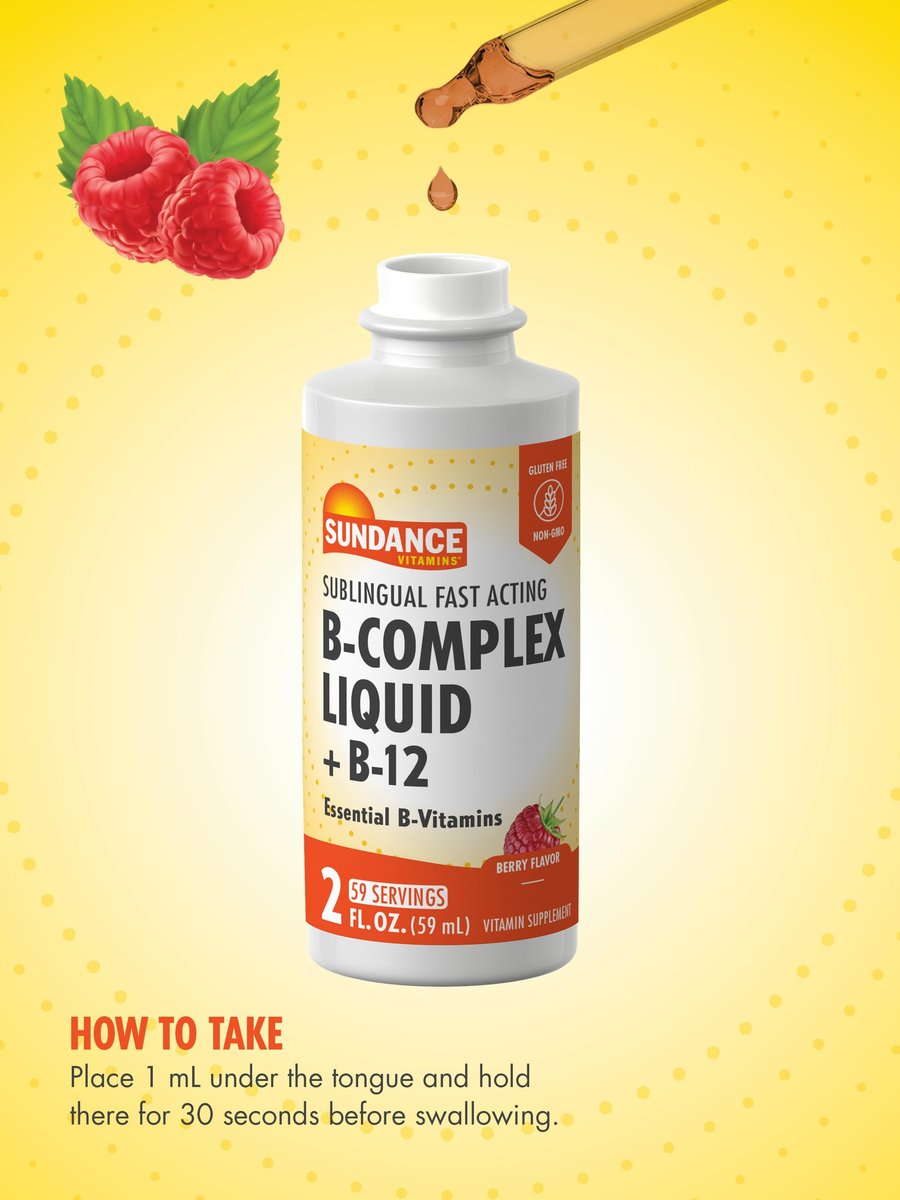 Sundance Sublingual Vitamin-B-Komplex mit B12, 2 Fl Oz - Beeren-Geschmack, Vegetarisch, Nicht-GVO, Glutenfrei